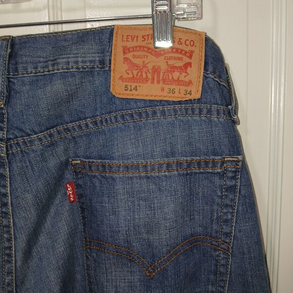 Levi's 514 Men's Straight Fit Jeans - W36 L34 - Classic Blue Denim. Medium Wash - Picture 4 of 7